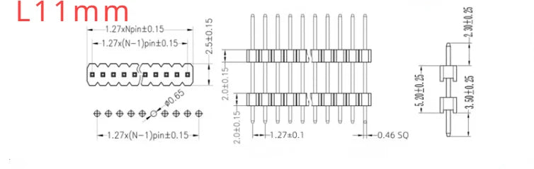 50pcs 1.27mm 1x50P Extra Long Pin L11-15-20-27mm Straight Single Row Double Plastic PCB Board Spacer Male Header Connector