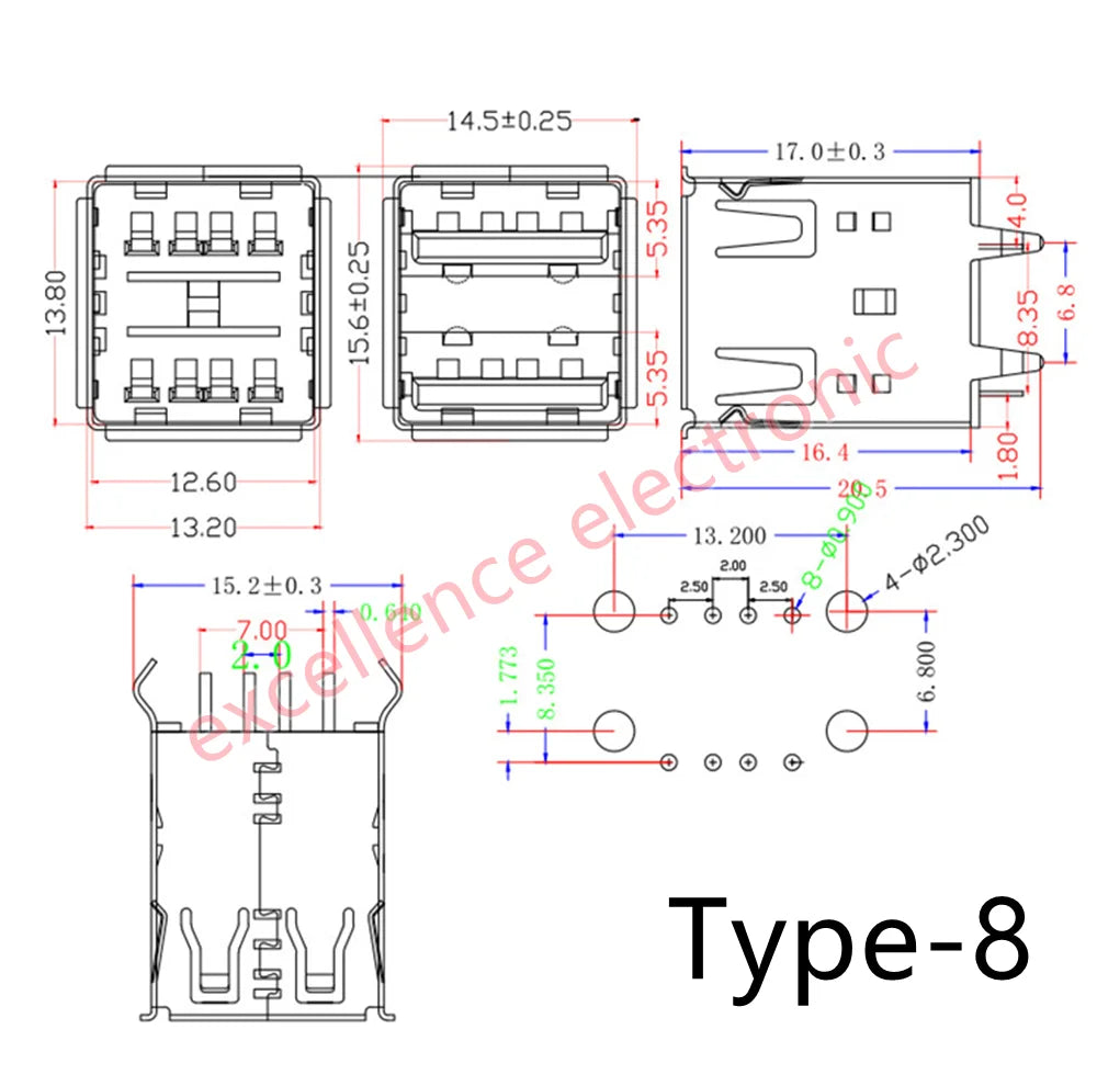 5/10Pcs Double USB Type A Female Solder Jacks Connector PCB Socket USB-A Type 90 Degrees / 180 Degrees Adapter