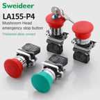 22mm Mushroom Emergency Stop Button Switch 10A XB4 Key Emergency Stop Power Push Button Switch 1NC 1NO Start Switch Red Green