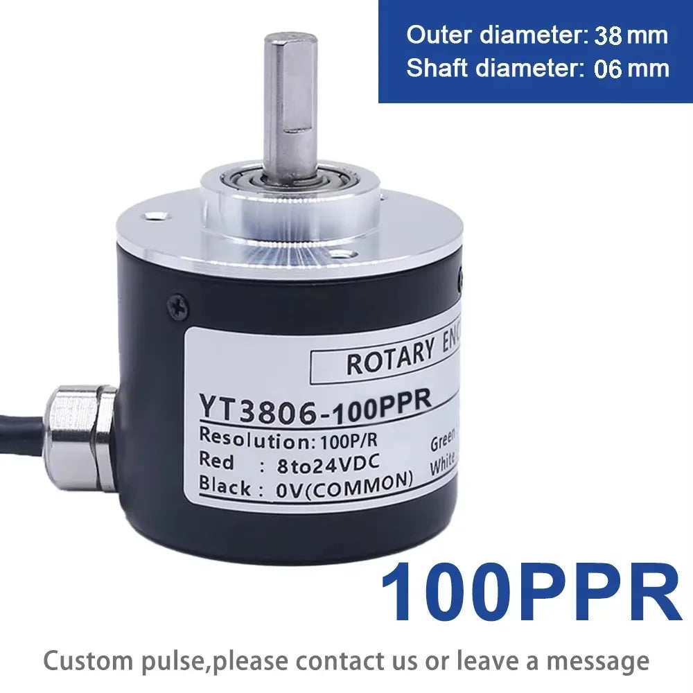 Photoelectric Incremental Rotary Encoder 38S6G5-B-G24N 50/100/200/360/400/500/600PPR AB 2 Phase DC8-24V NPN PNP Optical Encoder