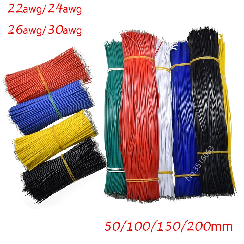 100Pcs PVC UL1007-22AWG 24/26/30AWG Tinned Electronic Wire PCB Jumper Cable 5/10/15/20cm Red Black Blue Yellow Green50/100/200mm