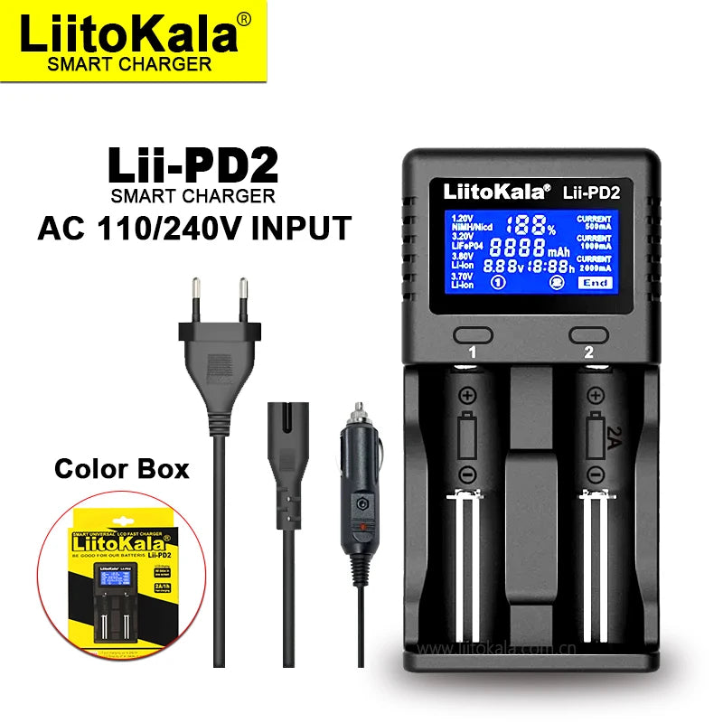 Liitokala Lii-PD4 Lii-PD2 18650 Battery Charger for 1.2V 3.7V NiMH 26650 21700 18350 18500 14500 AA AAA LiFePO4 Batteries