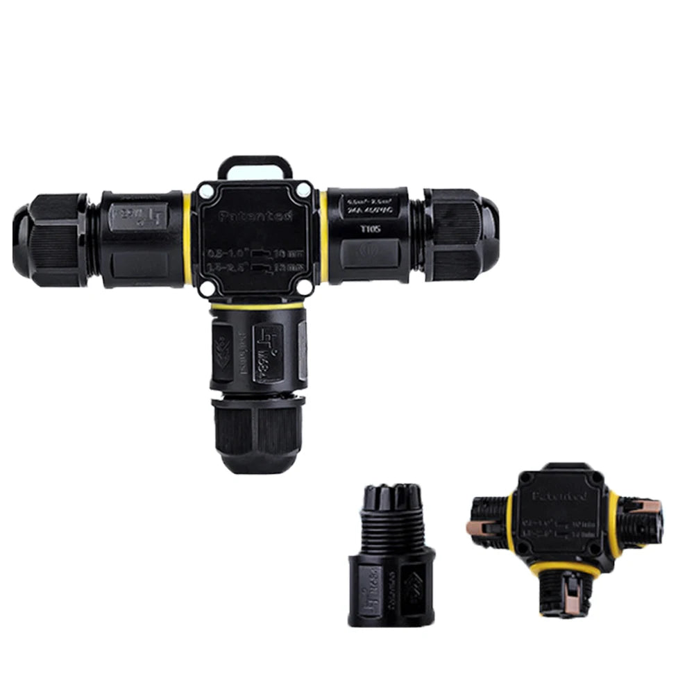 IP68 Screwless Lever Waterproof Outdoor T Shape 3P Junction Box 3Way 4-11mm 450V24A CE Electrical Quick Release Cable Connector