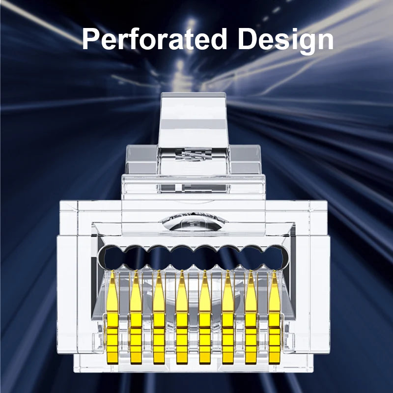 CAT6 CAT7 CAT5E RJ45 Connectors Pass Through Modular Plug Network UTP 3/50μ Gold-Plated 8P8C Crimp End for Ethernet Cable