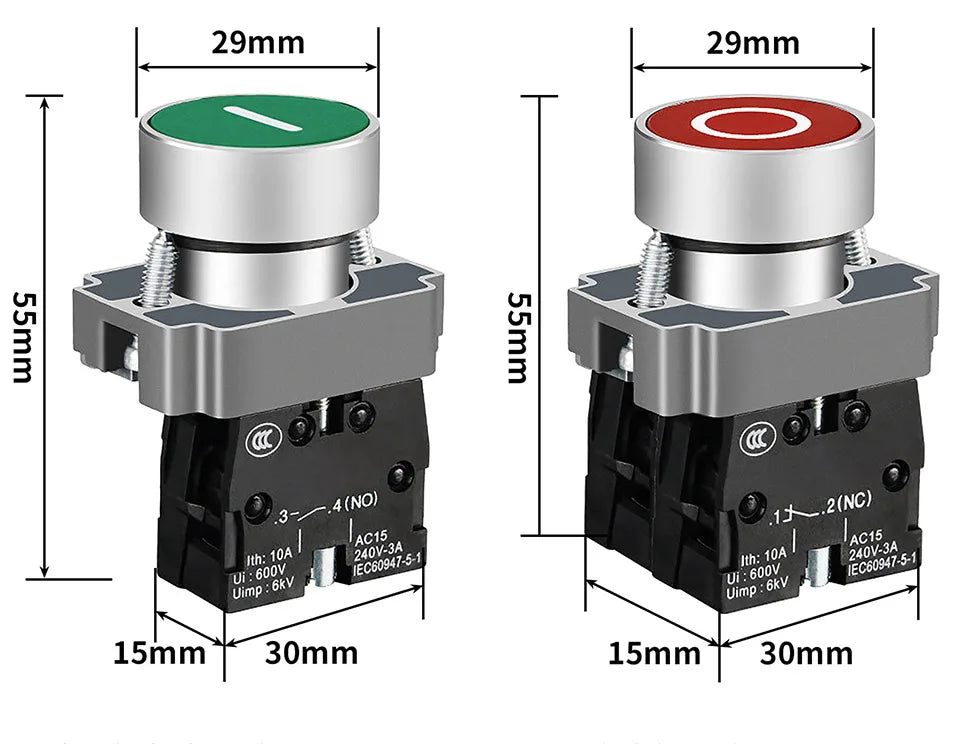 10Pcs 22MM Momentary symbols Push Button Switch 1NO1NC SPDT 10Amp 600V Metal Head Waterproof IP65,Control power button switch