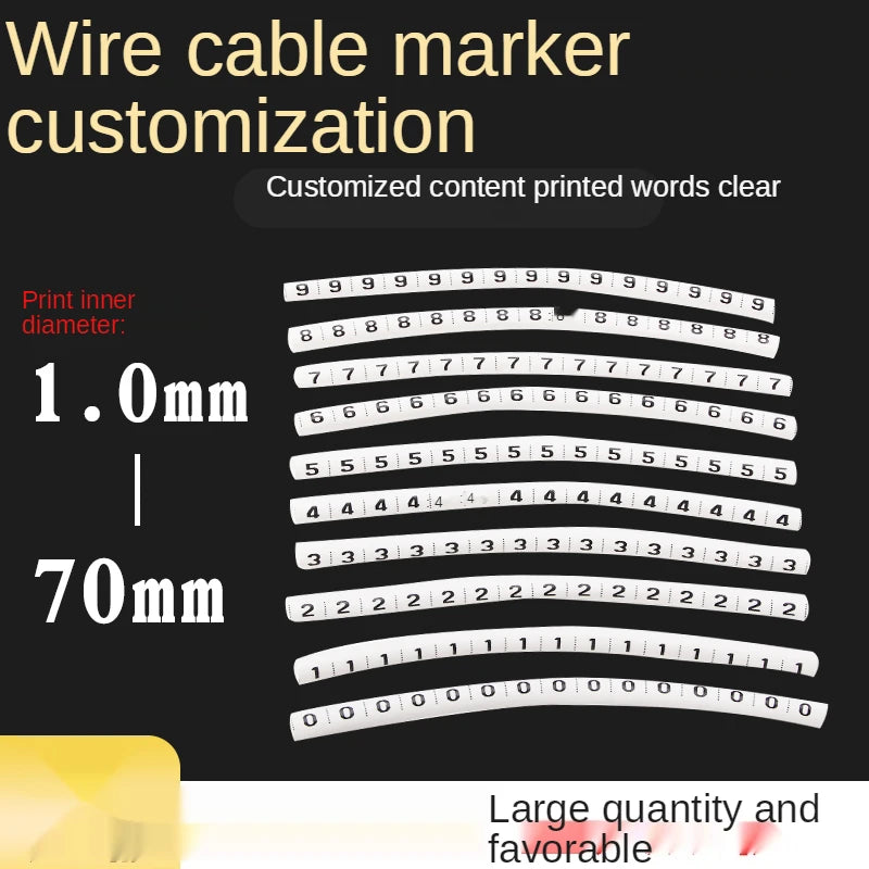 1000PCS Plastic heat shrink tubing cable marker label Wire Number 0 to 9 1-50mm white  cable markers insulation shrink ratio 2:1