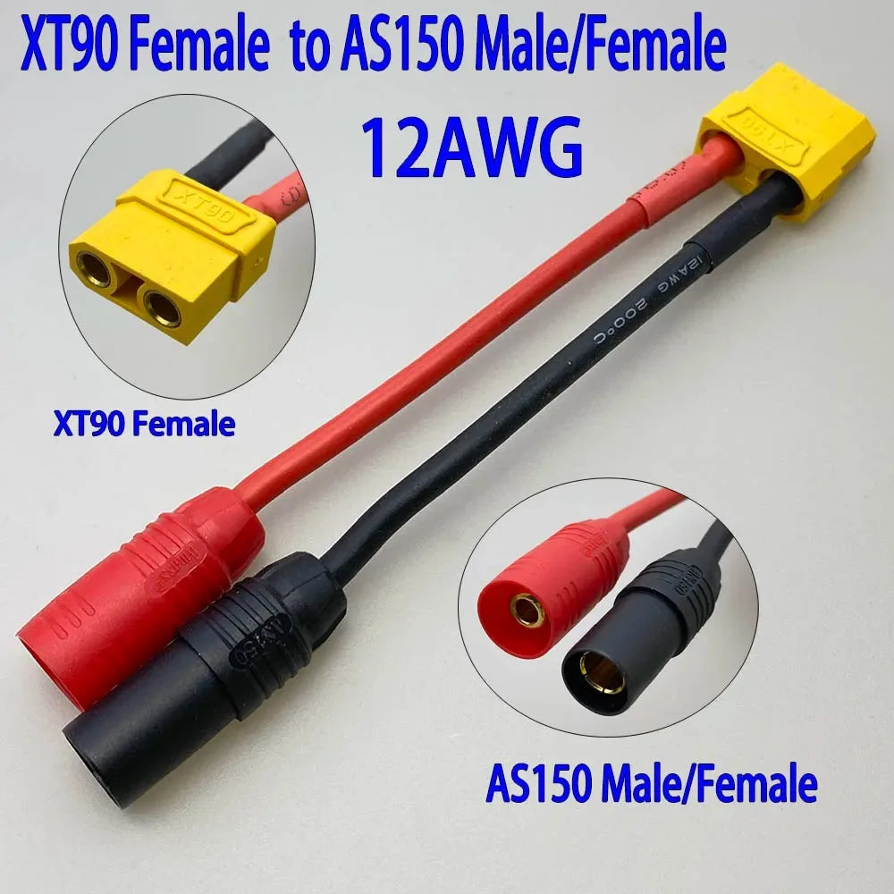 AS150 XT150 Male/Female To XT60 XT90 Plug DC Power Conversion Cable Connector 12AWG 10cm Silicone Wire Suitable for RC Batteries