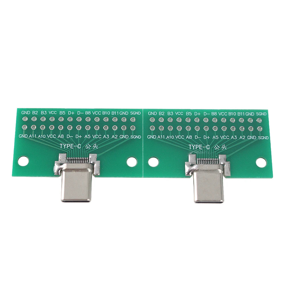 2PCS Type-C Male To Female Adapter Test Board Type-C Male/Female PCB Board 24Pin 2.54mm Connector Socket PCB Universal Converter