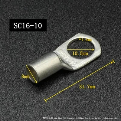 SC Type Wire Nose Terminal SC6 SC10 SC16 SC25 SC35 Bare Copper Battery Block Lugs Hole ID6/8/10/12mm Crimp Wire Connector