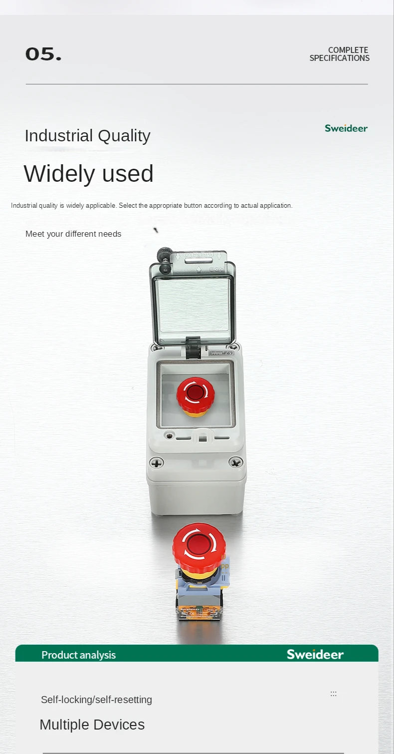 Emergency Stop Push Button Switch with Light 22mm Button Mushroom Head Self Locking Latching Power Switch Knob Switch Red AC220V