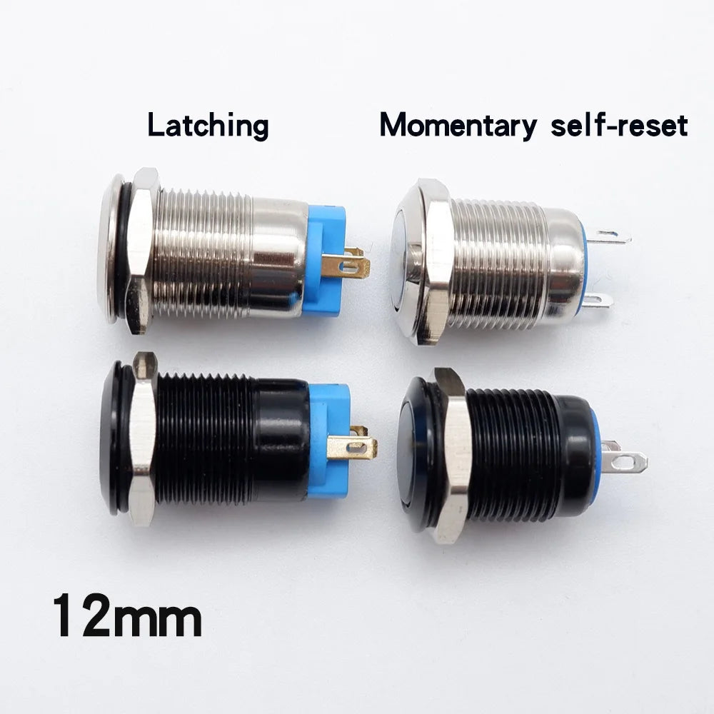 12/16/19/22mm Metal Push Button Switch Waterproof Momentary Latching  Power Switch No LED  Start Stop On/Off High Head Flat Head