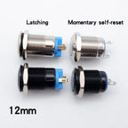 12/16/19/22mm Metal Push Button Switch Waterproof Momentary Latching  Power Switch No LED  Start Stop On/Off High Head Flat Head