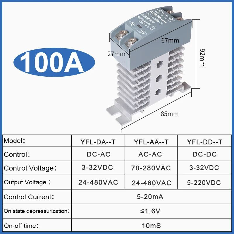 Solid State Relay 10A 25A 40A 60A 80A 100A 120A Din Rail Relay With Radiator SSR Single Phase AC-AC DC-DC