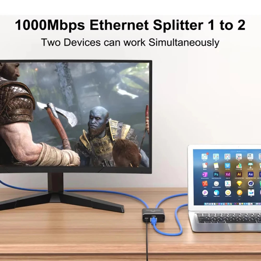 1 to 2 1000M Rj45 Splitter Gigabit Ethernet Adapter Internet Network Cable Extender Rj45 Connector for PC TV Box Router Sharer