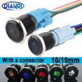 1pc 16/19mm Momentary Reset Fog Lamp Metal Push Button Switch with Connector Car Symbols LED Oxidized Black 12V Latching Fixed