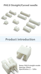 100pcs /LOT JST PH2.0 Straight/Curved Needle Connector 2Pin~16Pin Male Pin Header Right Angle 90°/180° 2.0mm Pitch