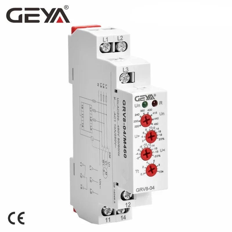 GEYA GRV8-04 3 Phase Voltage Monitoring Relay with Phase Protection Delay Time Overvoltage and Undervoltage Relay Din Rail