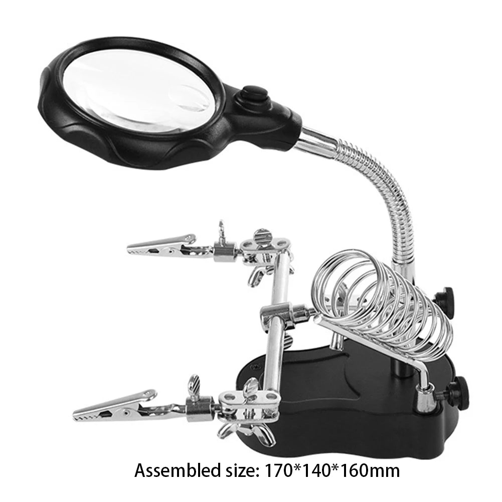 5Arm Welding Repair Tool Soldering Station with 3X Magnifier LED Light Bench Vise Table Clamp Clip PCB Holder Third Helping Hand