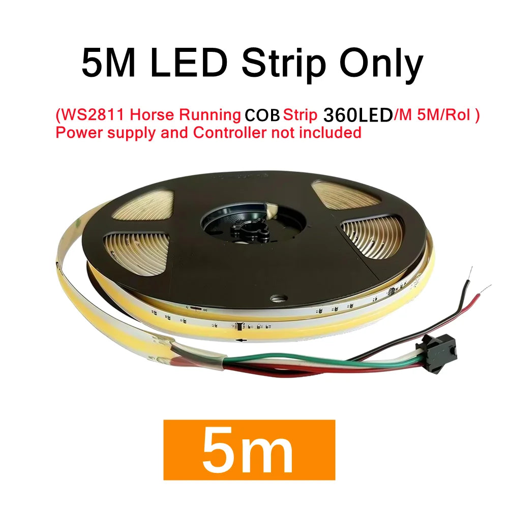 DC24V WS2811 COB LED Light Strip Kit 5M 10M 360LEDs/m Addressable Running Water Flowing Lamp With Wireless Controller Power Kit