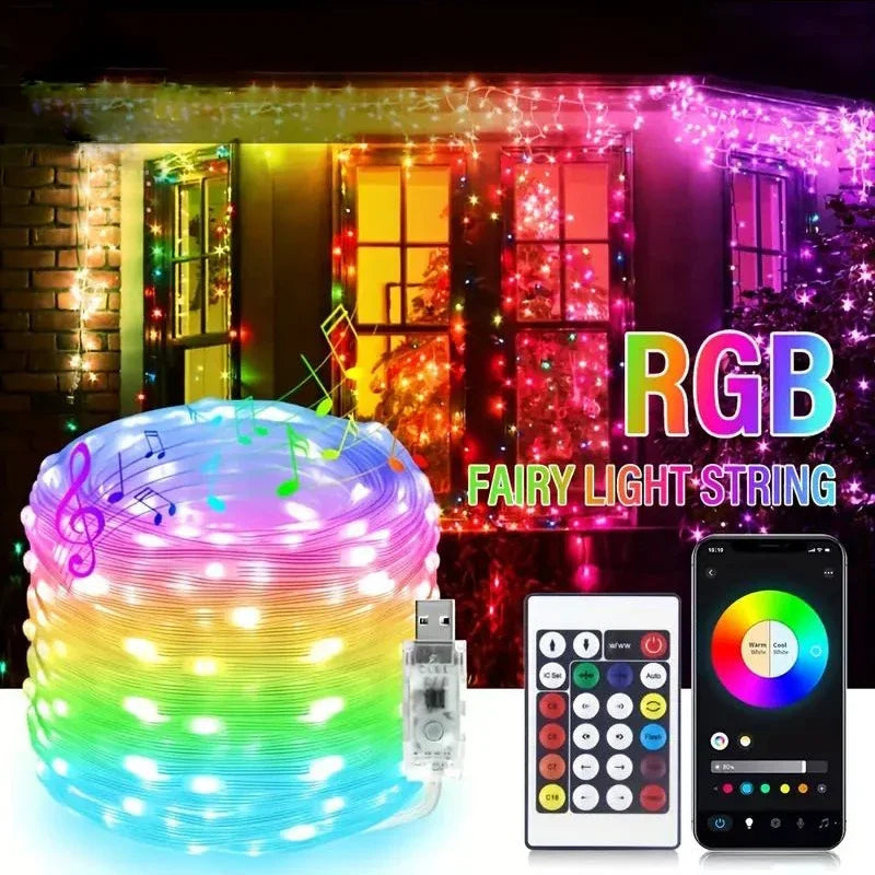 USB 5V Smart RGB-IC Fairy Light String Christmas Lights Decorations Lamp Garland WS2812 Bluetooth APP&Remote Control Addressable