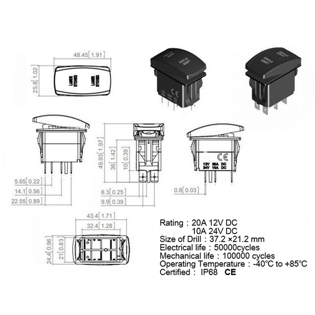 Marine 12V 24V White Led On Off Rocker Switch 5Pin SPST Momentary Switch DPDT ON OFF ON 3-Way for Car Boat Carling 4X4 Narva