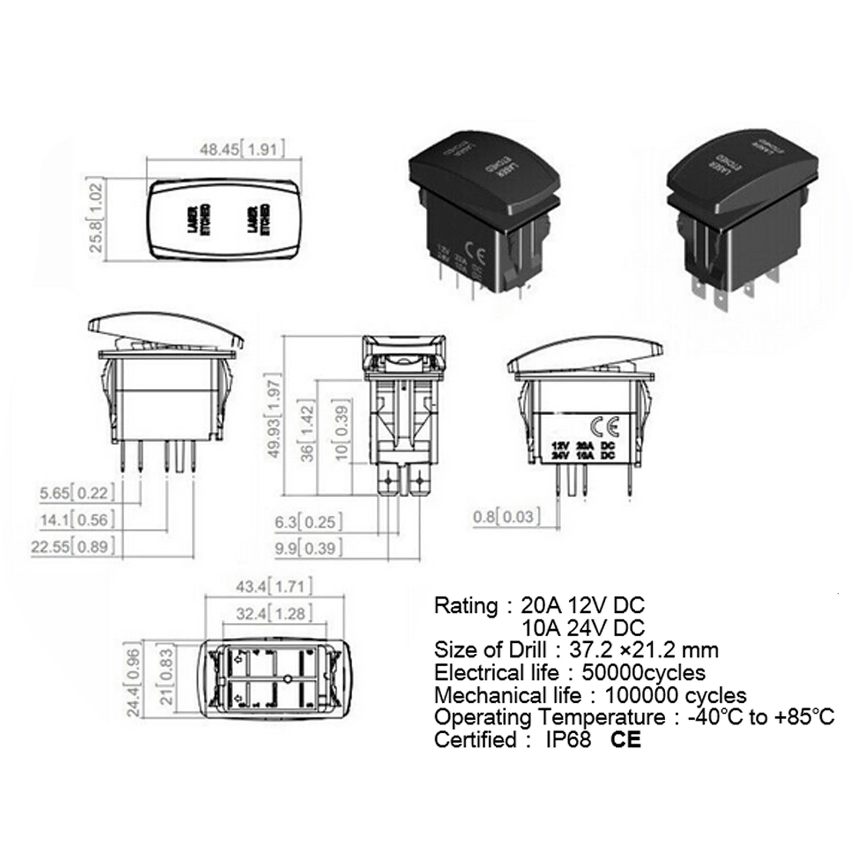 Marine 12V 24V White Led On Off Rocker Switch 5Pin SPST Momentary Switch DPDT ON OFF ON 3-Way for Car Boat Carling 4X4 Narva