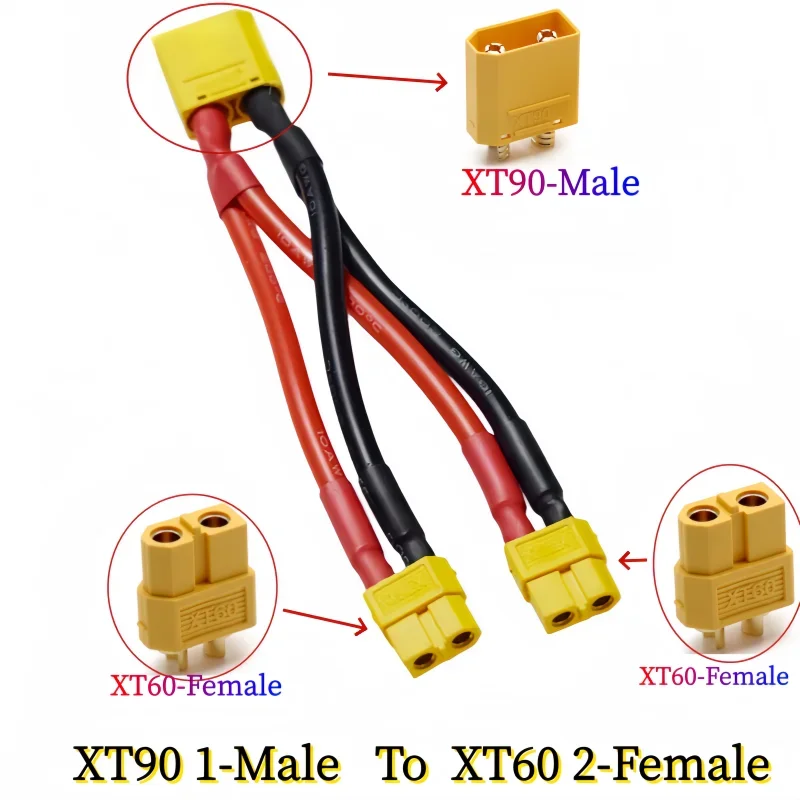 XT90 To XT60 Parallel Battery Cable 2-Way 12AWG Silicone Wire Male/Female Dual Extension Y Splitter for Battery Charger Motor