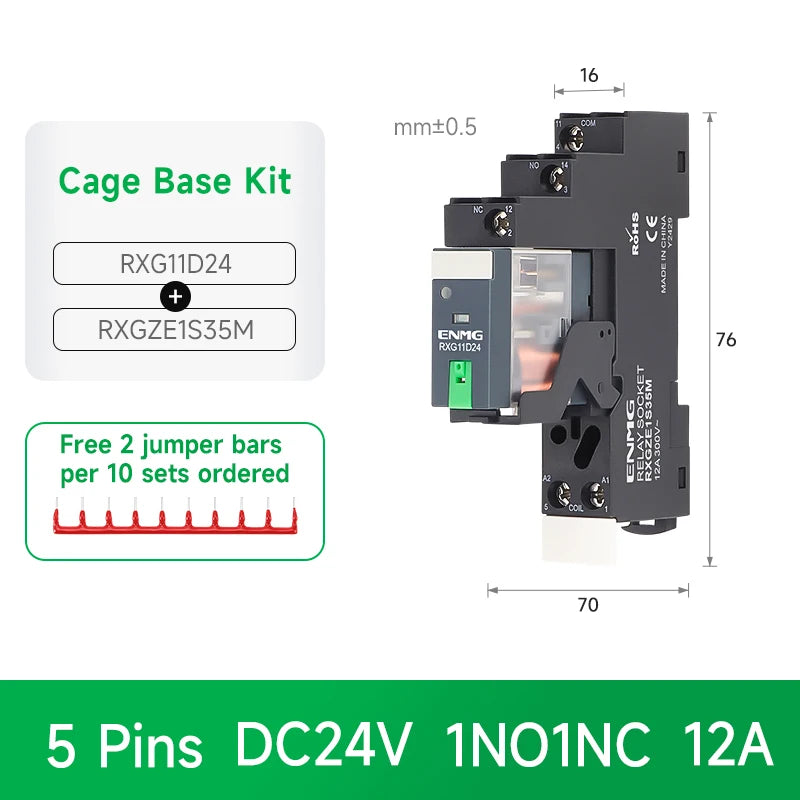 ENMG RXG Slim Power Relay 12A 24VDC/220VAC Coil, DIN Rail Mount Industrial Relay for PLC Control System