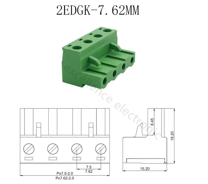 5Sets 7.62MM Terminal Block 2/3/4/5/6/7/8P 2EDG-7.62 Male/Female Straight Curved Needle Socket PCB Wire Connector