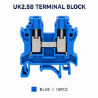 10PCS UK2.5B 2.5mm² DIN Rail Terminal Blocks Screw Connection Feed Through Wire Connector Gray Red Blue Green Black Yellow Set