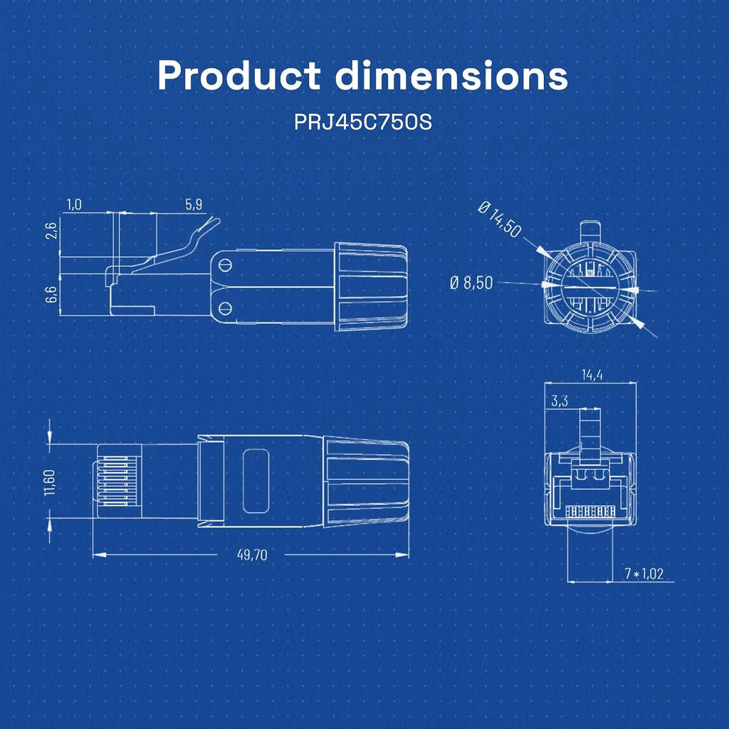 RJ45 Cat8 Cat7 Cat6 Toolless Field Termination Plug, Shielded (STP), Modular RJ45 Male Connector