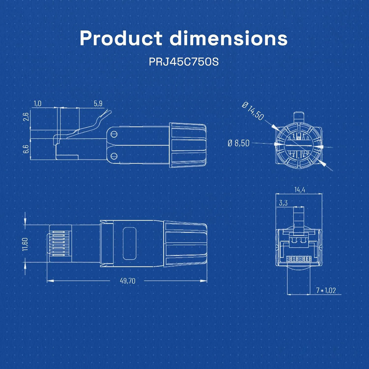RJ45 Cat8 Cat7 Cat6 Toolless Field Termination Plug, Shielded (STP), Modular RJ45 Male Connector