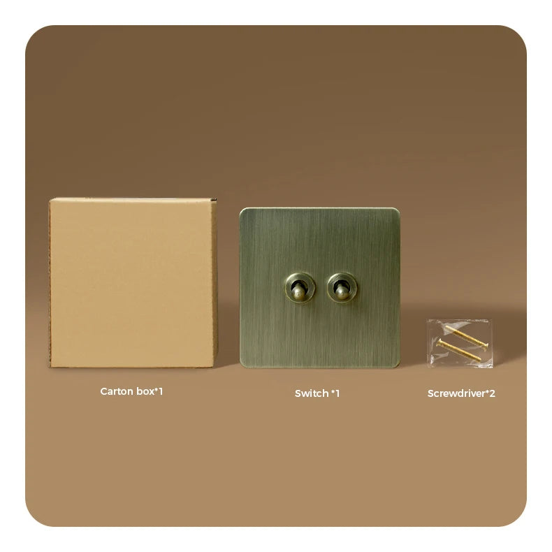 Avoir Bronze Brushed Toggle Switch 1-4 Gang 2 Way Metal Lever Wall Light Switches Standard Plug Adapter Electric Socket With Usb
