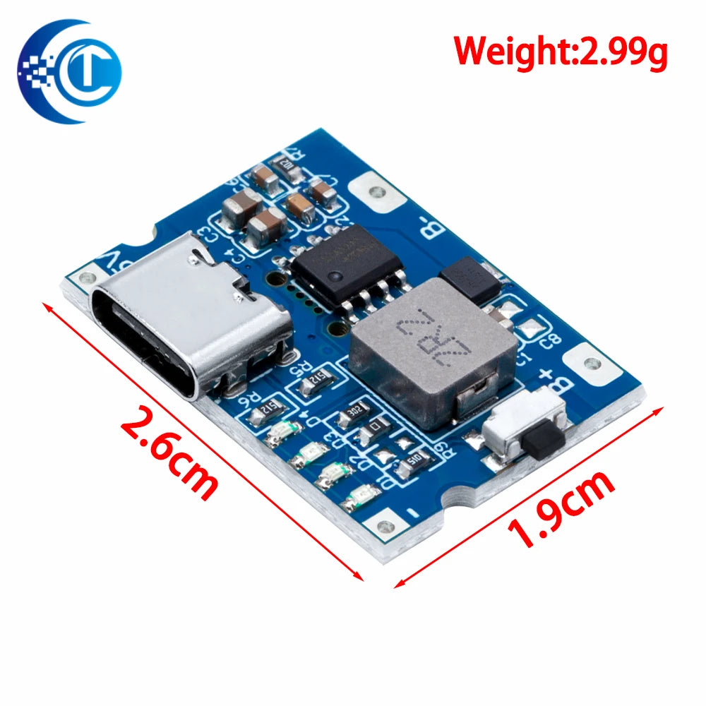 LiPo Battery Charging Protection Module, 5V 2.4A USB Type-C Boost Converter Power Supply Board