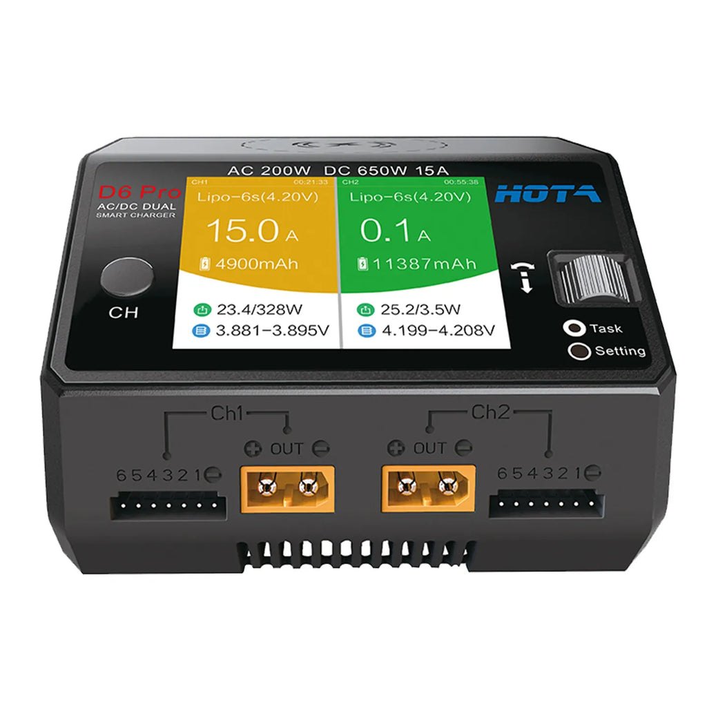 HOTA D6 Pro AC/DC Dual Channel Smart Balance Charger AC200W DC650W 15A for LiPo LiHV NiMH NiCd RC Drone