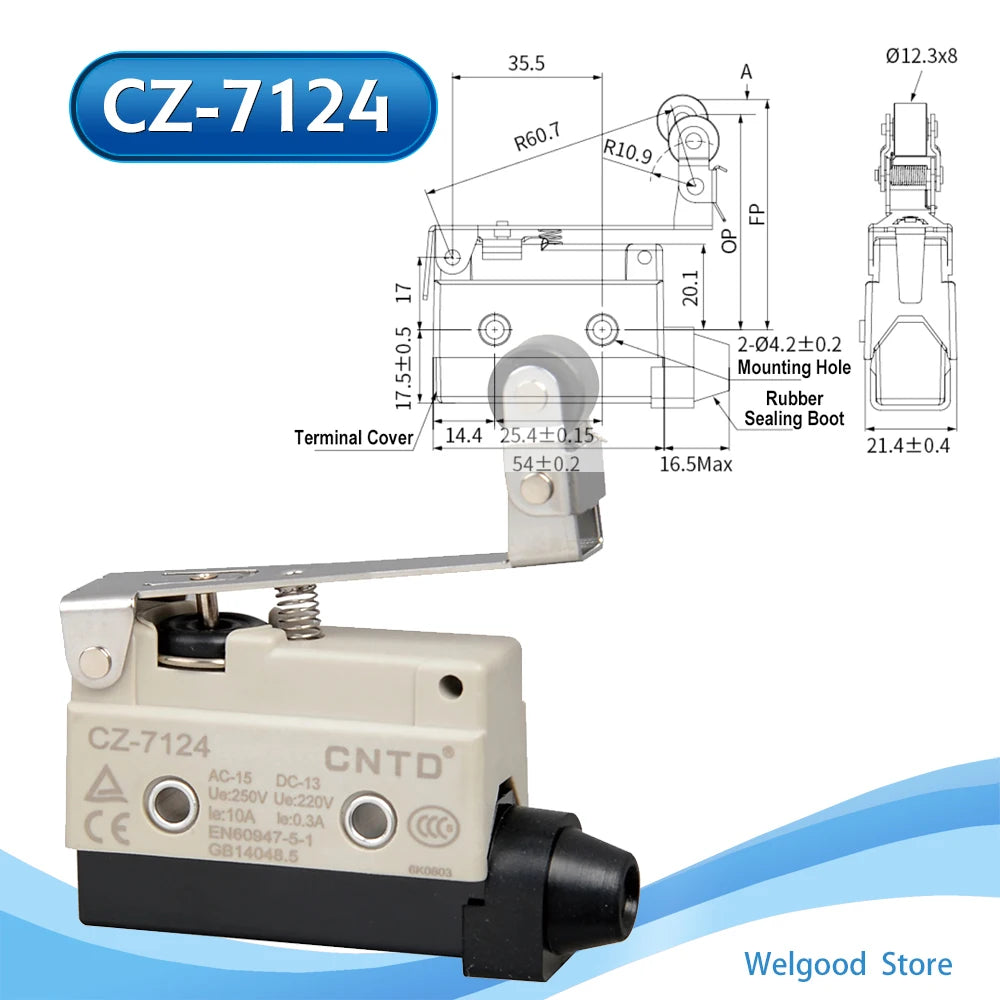 CNTD CZ‑7120 Limit Micro Switch TZ AZ‑7120 Equivalent High Roller Short Lever 10A 250V 1NO 1NC IP64 Snap Action 100% GENUINE