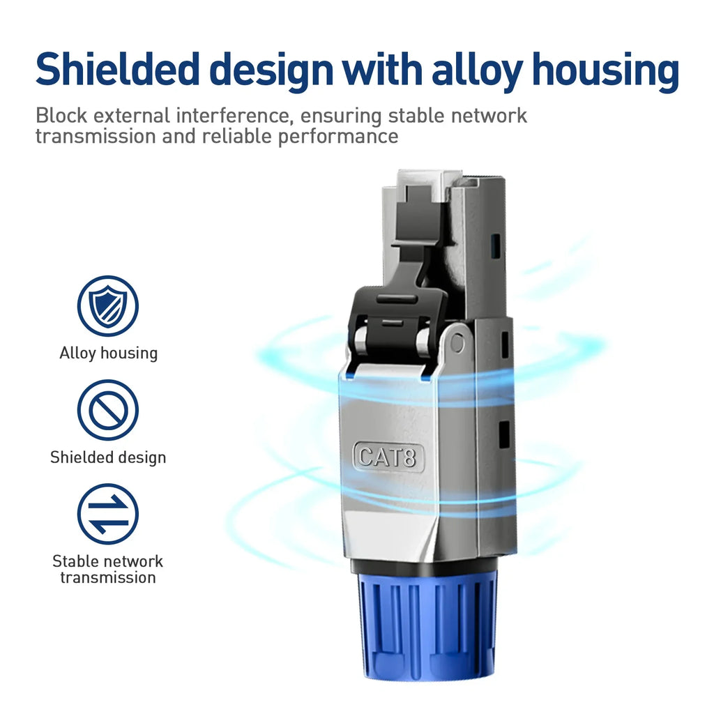 ZoeRax 1PCS RJ45 CAT8 CAT7 CAT6A Toolless Ethernet Cable Connector Shielded Network Cable Plug for 22~26AWG STP Lan Cable
