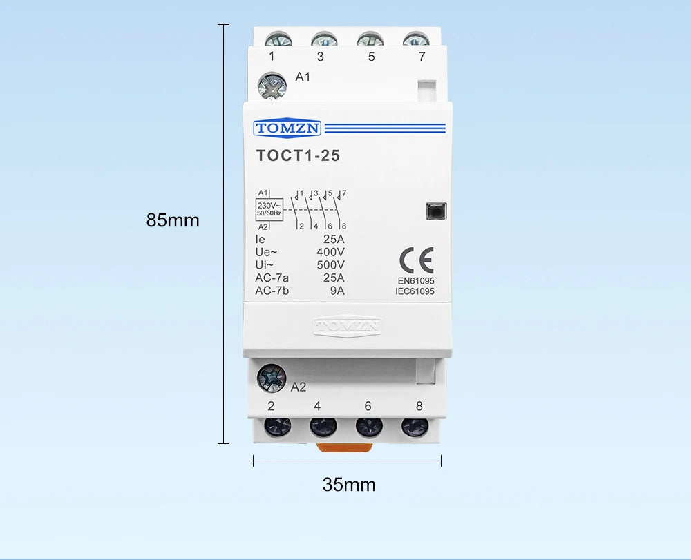 TOMZN TOCT1 4P 25A 4NO 4NC 2NC2NO 220V/230V 50/60Hz Din Rail Household AC Modular Contactor