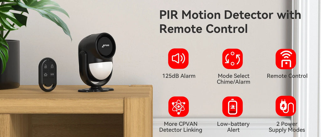 CPVAN PIR Infrared Motion Detector Alarm 120 high decibel Home burglar Alarm Motion Sensor with remote control and Door Sensor