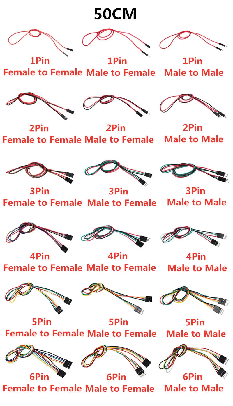 10PCS 2.54MM Pitch Wire Dupont Line Female to Female 1P2 3 4 5 6 Pin Dupont Cable Connector JUMPER Cable Wire for PCB 3D Printer