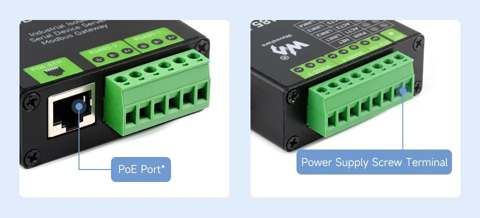 Waveshare 4 Channels RS485 Independent Operation, 4-Ch RS485 To RJ45 Ethernet Serial Server Optional PoE Function