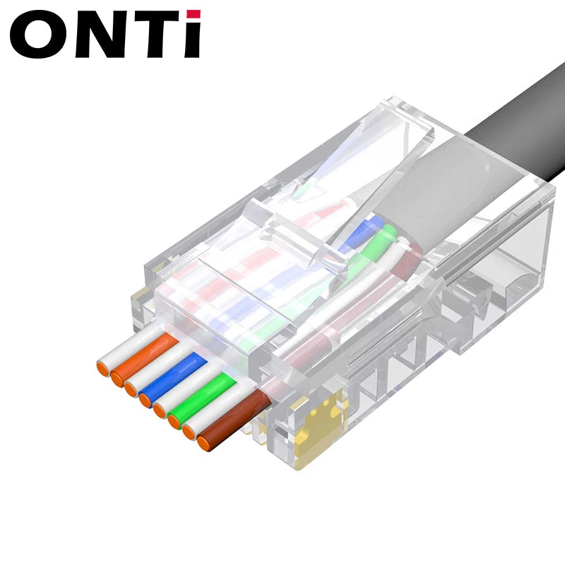ONTi 10/50pcs CAT6 CAT5E Pass Through RJ45 Modular Plug Network Connectors UTP 50μ Gold-Plated 8P8C Crimp End for EthernetCable