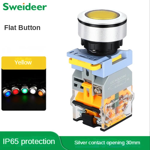 Flat Button Switch Waterproof 30mm Self Reset Locking Momentary Latching Red Green Yellow White Blue Switch Light 6V12V24V220V