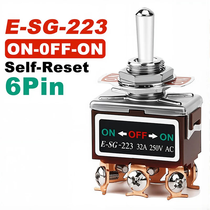 High Current Rocker Switch 2/3/4/6/8/9/12Pin Self Reset/Self-locking Toggle Switch Copper Pin 32A 250VAC Power Button Switch