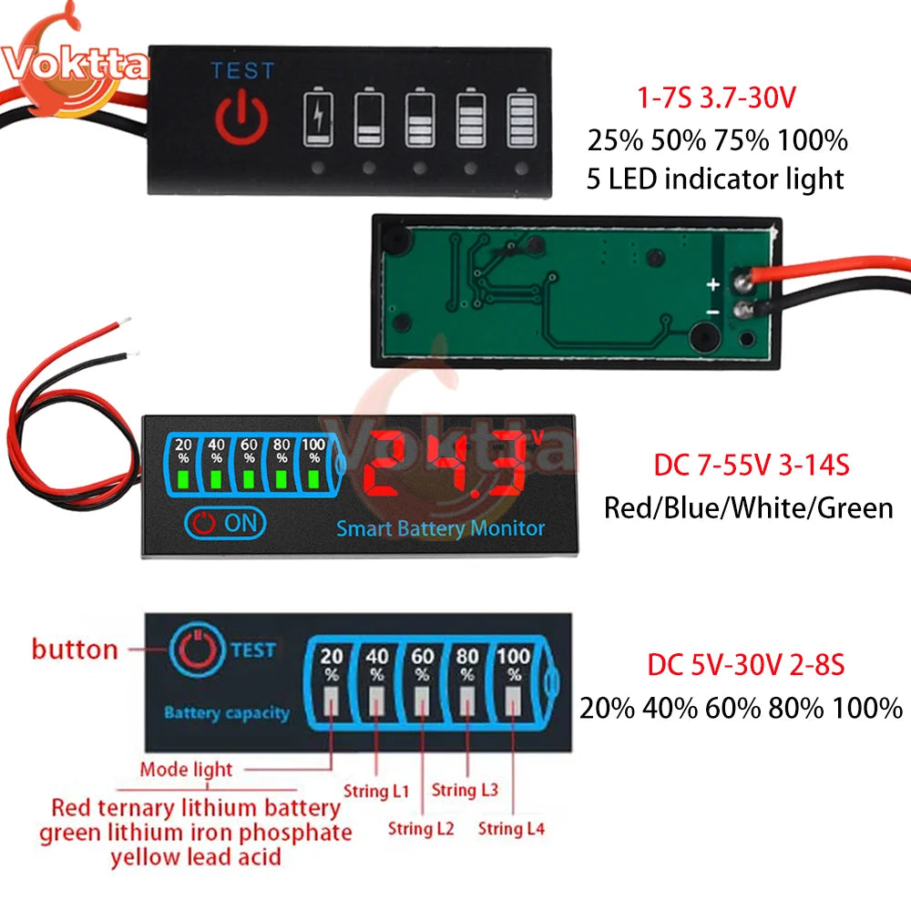 1-7S 2-8S 3-14S Battery Level Indicator 18650 Lithium Universal Battery Capacity Charge Tester LED Indicator Light Display Board