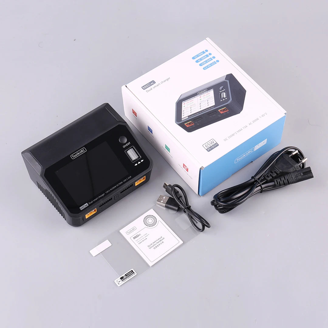 ToolkitRC M6DAC 350W X 2 USB-C 65W AC/DC Dual Smart Charger Discharger for 1-6S Lipo LiHV Lion NiMh Pb Battery with 15A Balance