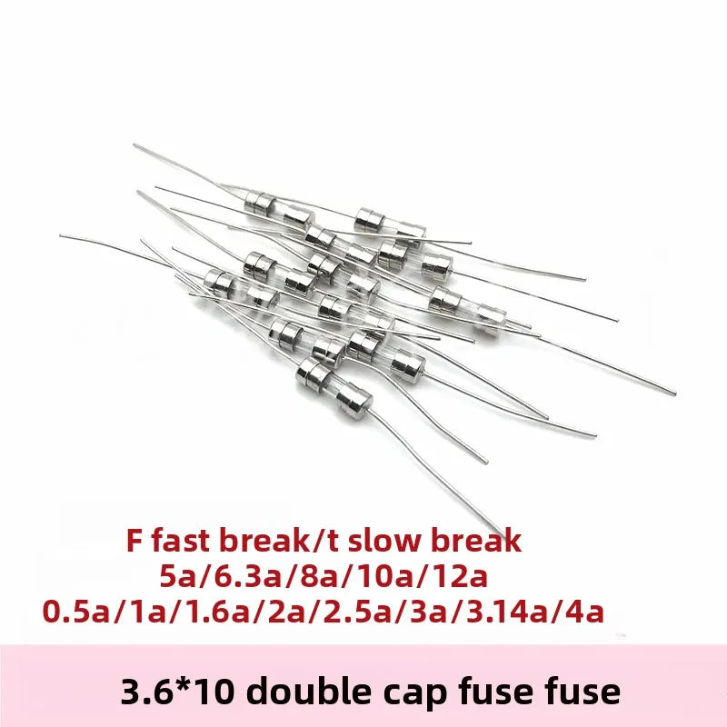 20Pcs 3.6*10 3*10 4*11 Glass Fuse Fast/Slow Blow 250V 0.5A 1A 2A 3A 3.15A 4A 5A 6.3A 10A 12A with Legs F/T Type 3.6x10 3x10 4x11