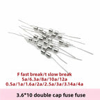 20Pcs 3.6*10 3*10 4*11 Glass Fuse Fast/Slow Blow 250V 0.5A 1A 2A 3A 3.15A 4A 5A 6.3A 10A 12A with Legs F/T Type 3.6x10 3x10 4x11