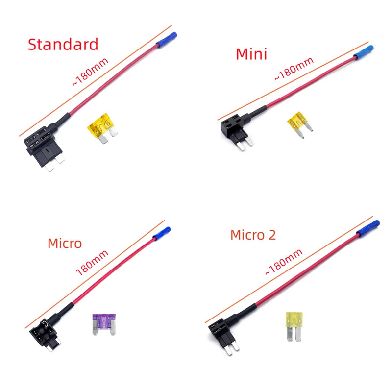 12V MINI SMALL MEDIUM Size Car Fuse Holder Add-a-circuit TAP Adapter with 10A Micro Mini Standard ATM Blade Fuse