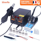 Silverflo 902D-III Soldering Station 2 in 1 Hot Air Soldering Station Rework Station with 3 Preset Channels for SMD PCB Repair